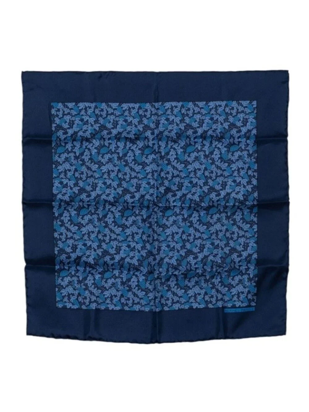 Hermes Carre 45 Petit Gavroche Grape Vines Gray Scarf Navy Blue Silk